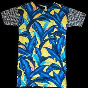 Adidas Originals X Farm Rio Tropical Palm Leaf Print T-Shirt Dress
